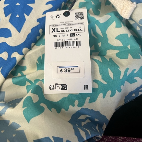 Zara Blue, Teal and Cream Patterned Pants - Picture 3 of 3